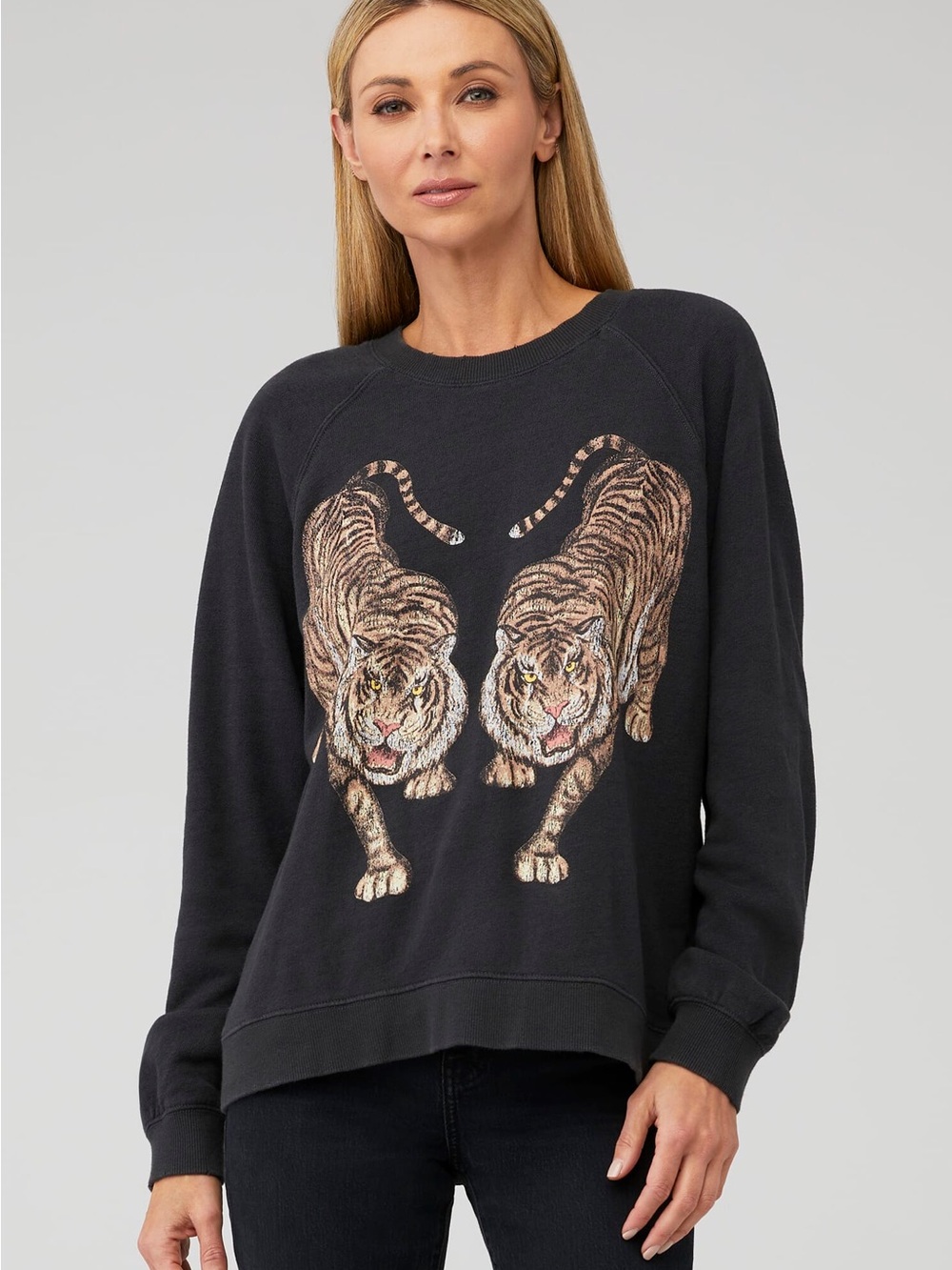 Show Me Your MuMu Simon Distressed Pullover Dancing Tiger Graphic Size S Black